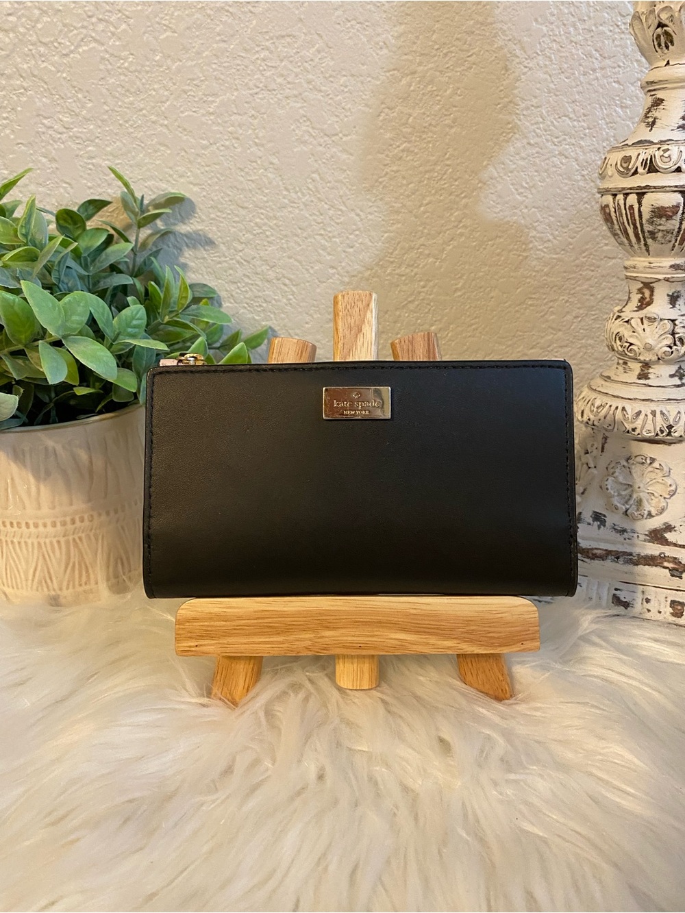 kate spade Black Leather Zip 3 section Wallet